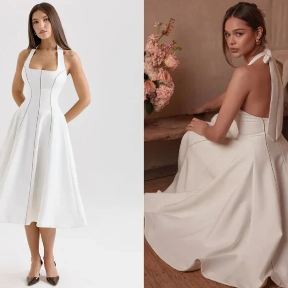 HOUSE OF CB 'Loulou' Ivory Halter Neck Midi Dress NWOT - Picture 2 of 9